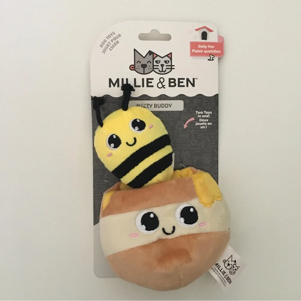 NEW Dog Toys 2 in 1 Play “Buzzy Buddy” Bee + Honey Jar for Treats | Millie & Ben